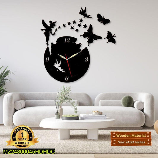 3D Fairy Wall Clock Pakistan – LED Butterfly MDF Decorative Wall Clock