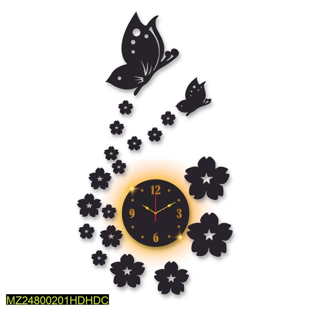 3D Fairy Wall Clock Pakistan – LED Butterfly MDF Decorative Wall Clock